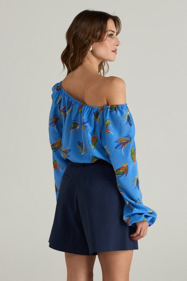 Midnight Navy Tailored Shorts from the SS25 collection by Flicka Athens – elegant navy shorts with a structured fit, styled with the Breeze Blouse.