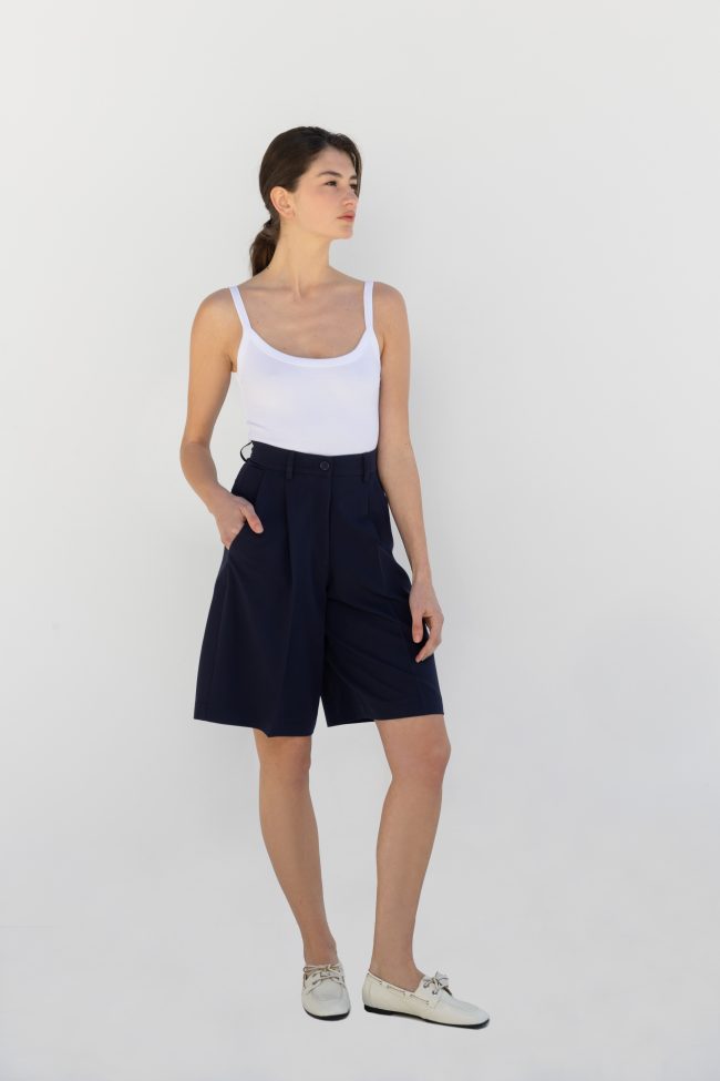dark blue high waist tailored bermuda flickaathens front view