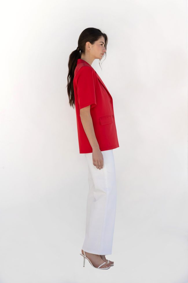 red loose blazer front view flickaathens